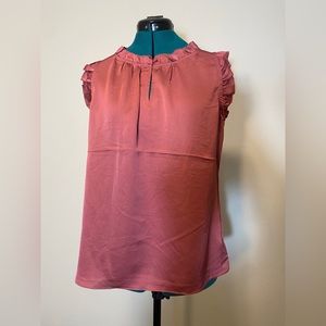 Catherine Malandrino silky ruffle collar keyhole tank